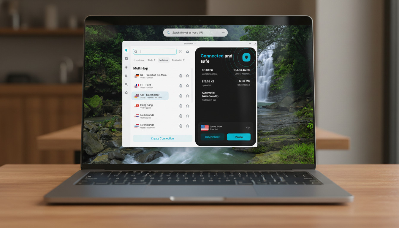 Surfshark Multihop menu on a Windows laptop