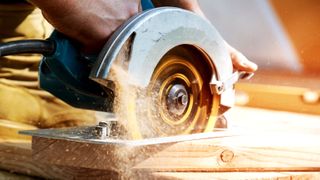 Close-up of circular saw in action