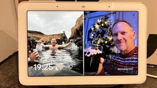 Google Nest Hub used as digital photo frame showing two portrait images