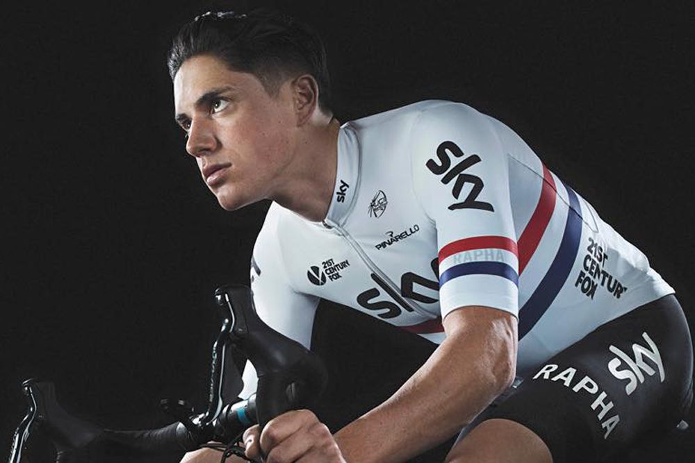 British national champion Pete Kennaugh shows off his 2016 racing colours