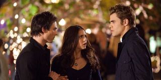 Elena, Stefan and Damon in the Vampire Diaries.
