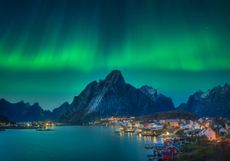 Beautiful Northern lights at Lofoten islands, Norway