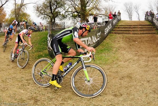 Tim Johnson (Cannondale) leading the race at the small set of stairs
