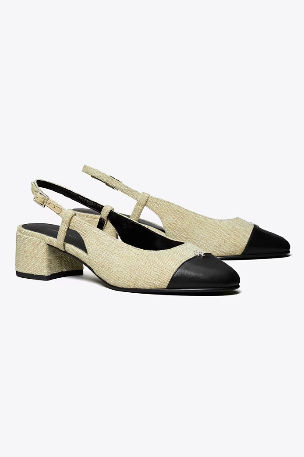 Tory Burch, Cap-Toe Slingback in Beige, Size 10