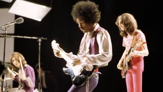 (from left) Mitch Mitchell, Jimi Hendrix and Noel Redding perform on the 'Happening For Lulu' TV show in January 1969