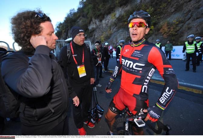 Philippe Gilbert waits to see if he is stil the race leader