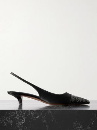 Miranda Croc-Effect Leather-Trimmed Satin Slingback Pumps