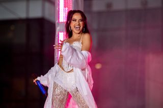 becky g performs live on the today show while wearing a white corset and matching shorts in 2023