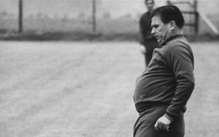 Manager of Greek football team Panathinaikos, Ferenc Puskas joining the training session for the European Cup Final against Ajax held at Wembley.