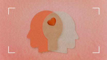 Illustration of two heads together with heart between then on light pink background, to illustrate the question of can getting back with an ex ever work out