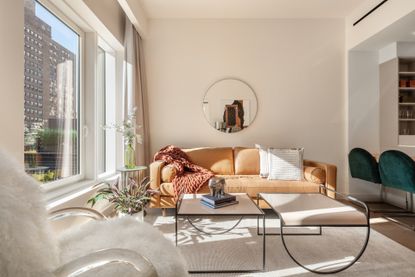 Interior of Essex Crossing model apartment living room by Jean Lin