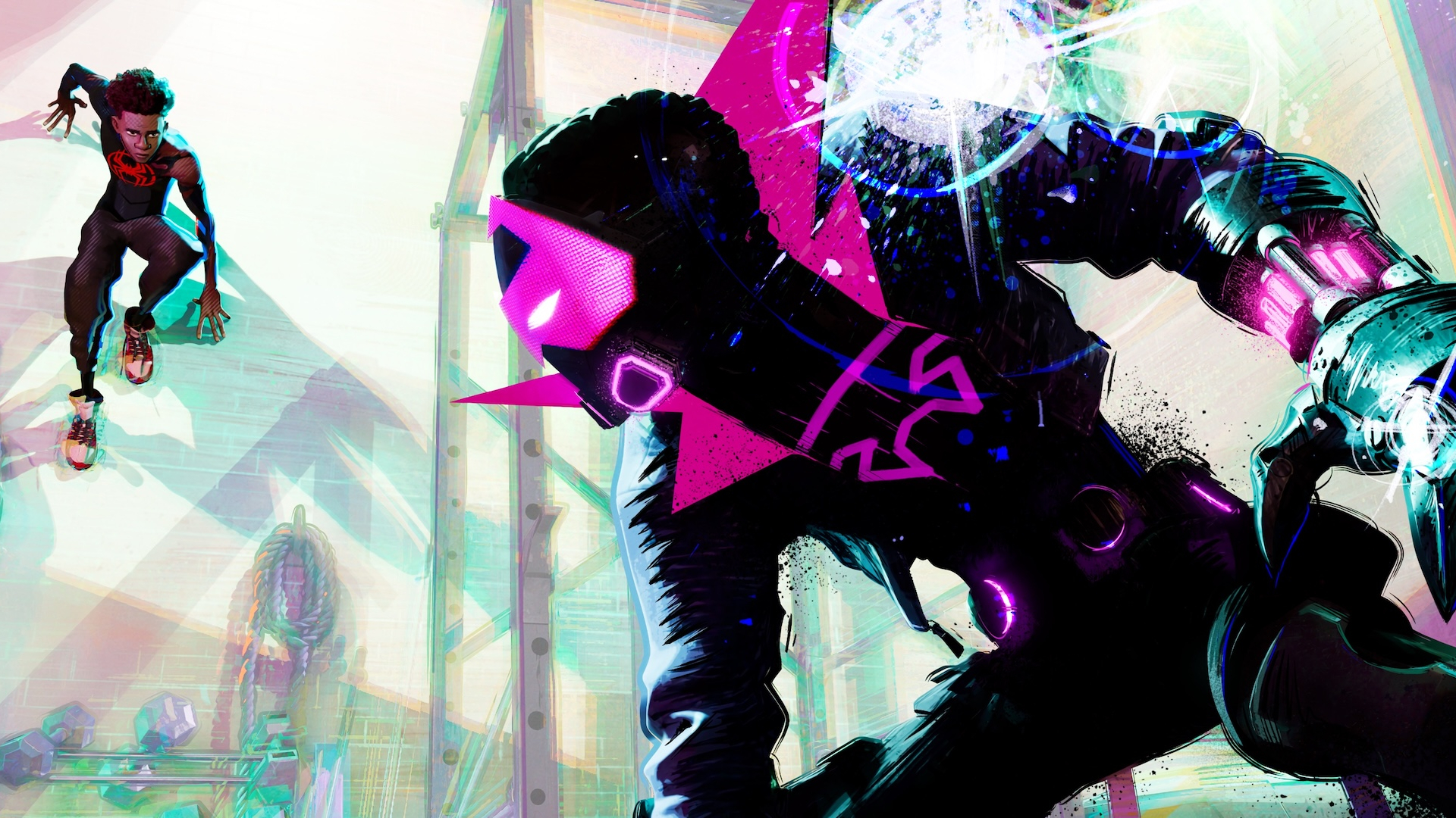 Spider-Man Beyond the Spider-Verse image of the prowler and Miles Morales 