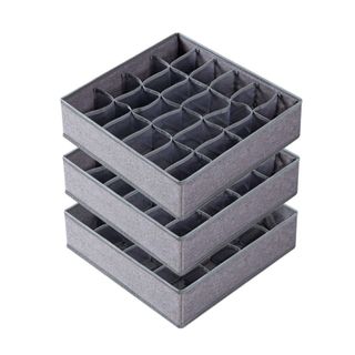 A set of three gray clothes organizers