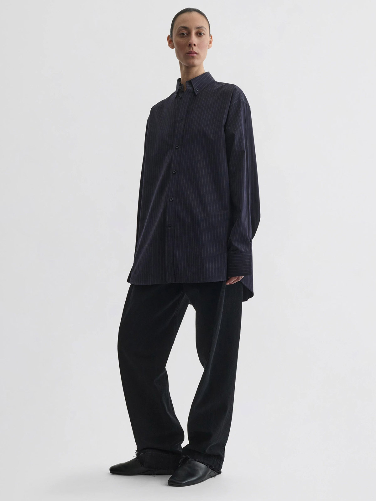 Button Collar Shirt | Midnight Pinstripe Cotton