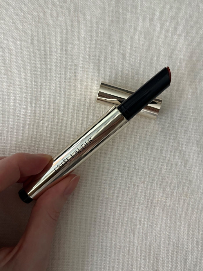 Deputy beauty editor Grace Lindsay testing the Est&amp;eacute;e Lauder Pure Colour Melt-On Glosstick
