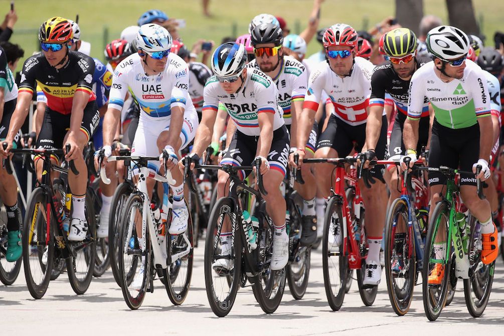 Alexander Kristoff (UAE), Peter Sagan (Bora-Hansgrohe) and Mark Cavendish (Dimension Data)