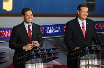 Ted Cruz and Marco Rubio in a presidential debate at Reagan Library.