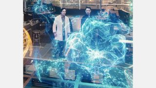 Tony Stark and Bruce Banner discover an A.I. in the Mind Stone in Avengers: Age of Ultron