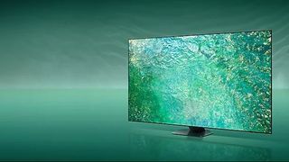 Samsung TV hovering in abstract green background