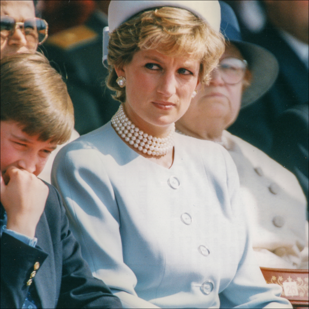 Princess Diana wears a light blue suit on May 7, 1995