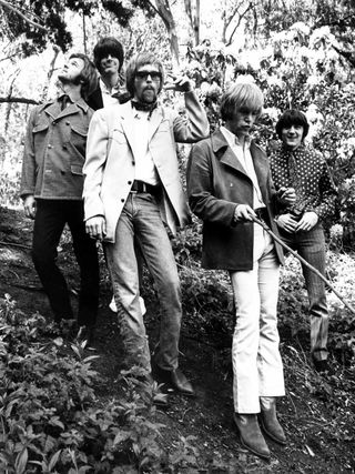 Jerry Miller, Peter Lewis, Skip Spence, Bob Mosley and Don Stevenson of the progressive rock band Moby Grape pose for a portrait in circa 1967.