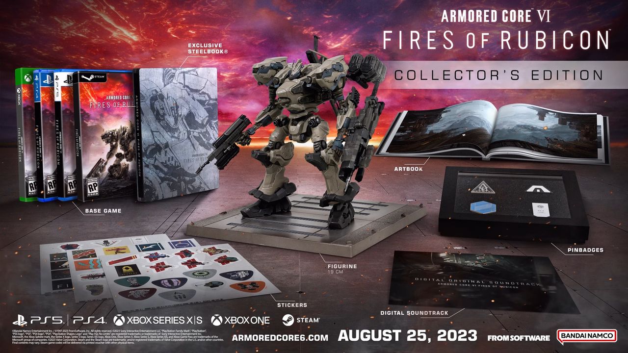 Armored Core 6 collector's edition featuring a giant mecha statue