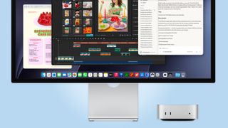 The new Mac mini with M6 next to a Studio Display