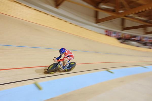 A rider from Great Britain rides the pursuit