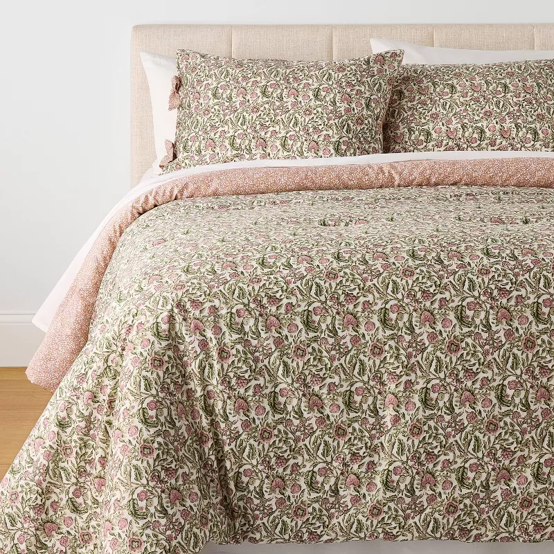 2pc Twin/twin Extra Long Reversible Floral Comforter Set Pink/green- Threshold™ Designed With Studio Mcgee
