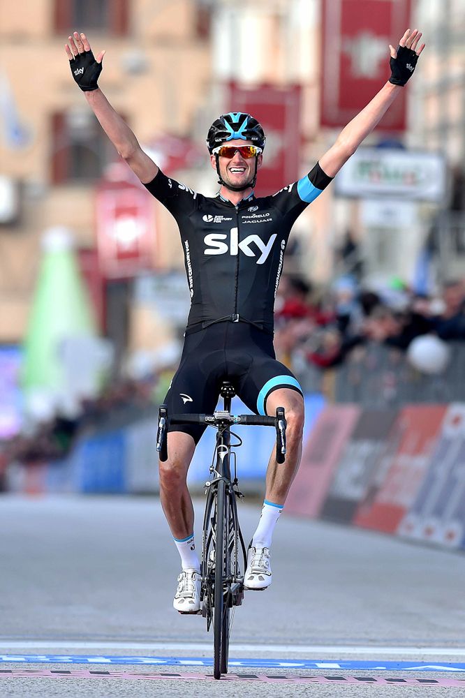 Wout Poels celebrates the stage 4 win.