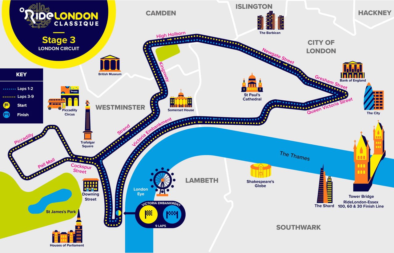 Route map stage 3 of 2022 RideLondon Classique