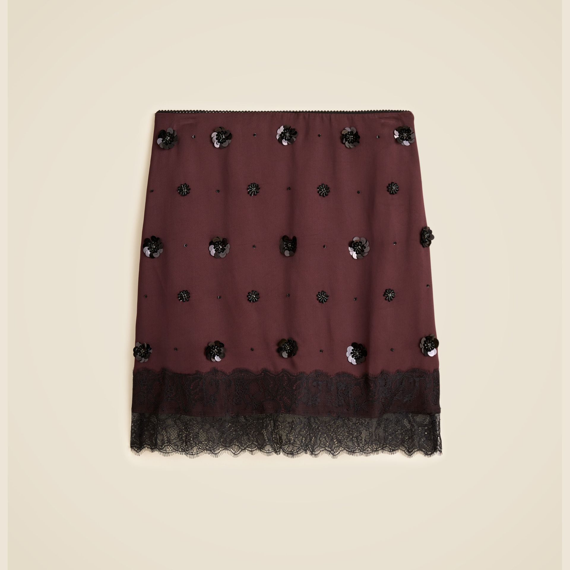 Collection Embellished Lace-Trim Mini Skirt in Luster Charmeuse