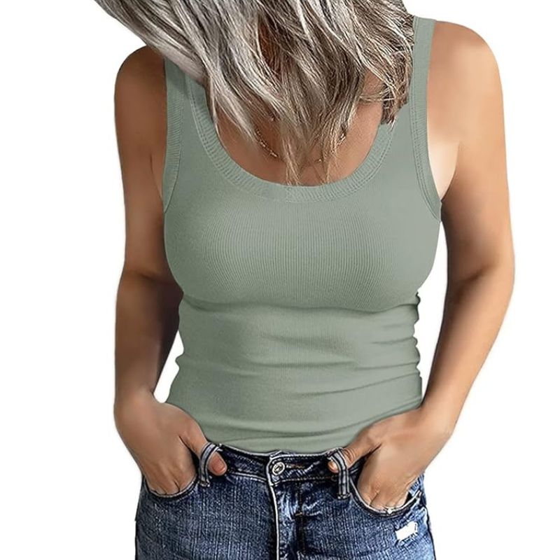 Gembera, Scoop Neck Ribbed Tank Top