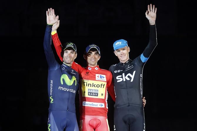 Alejandro Valverde (Movistar), Alberto Contador (TInkoff-Saxo) and Chris Froome (Sky)