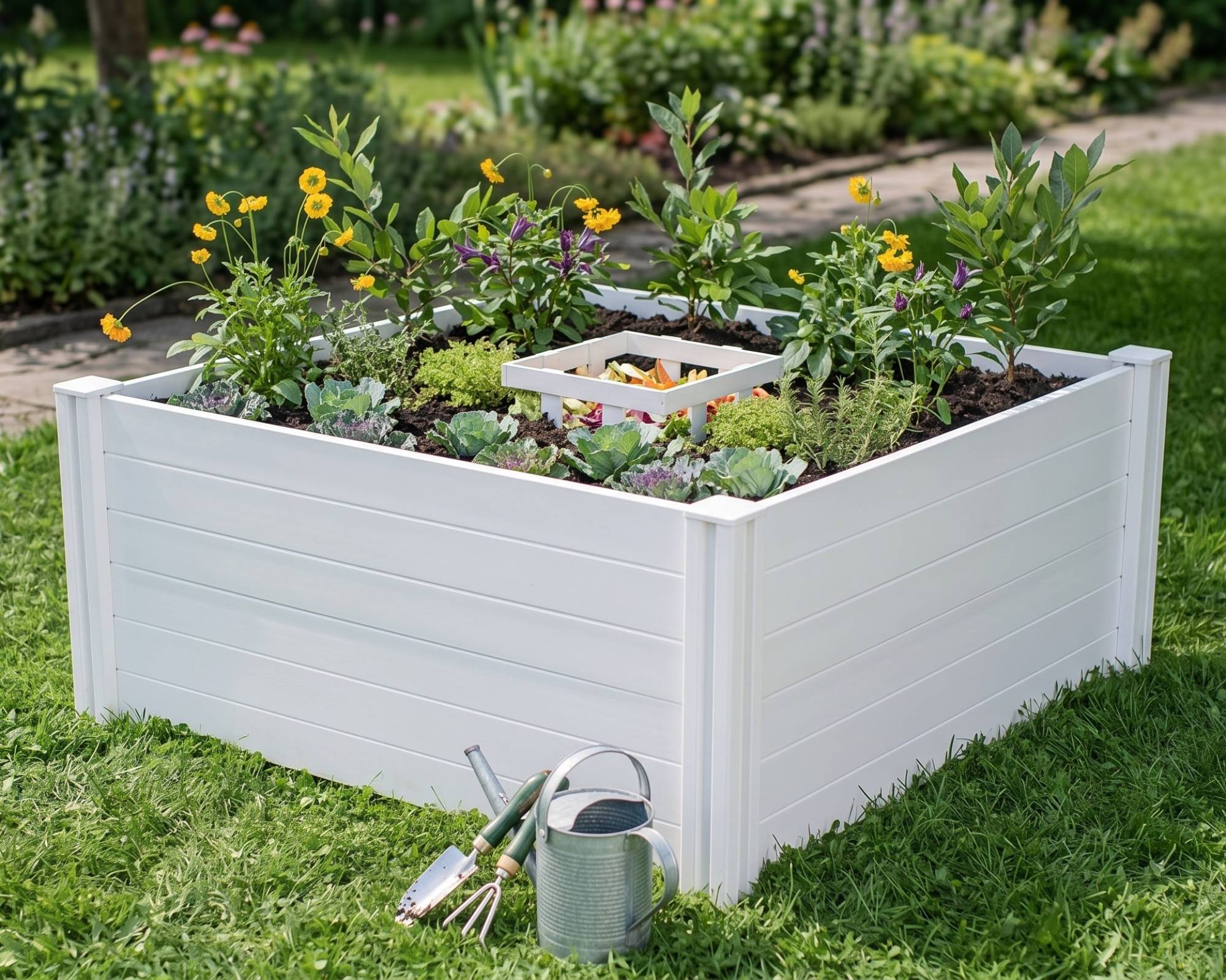 AI-altered image of keyhole composting garden bed