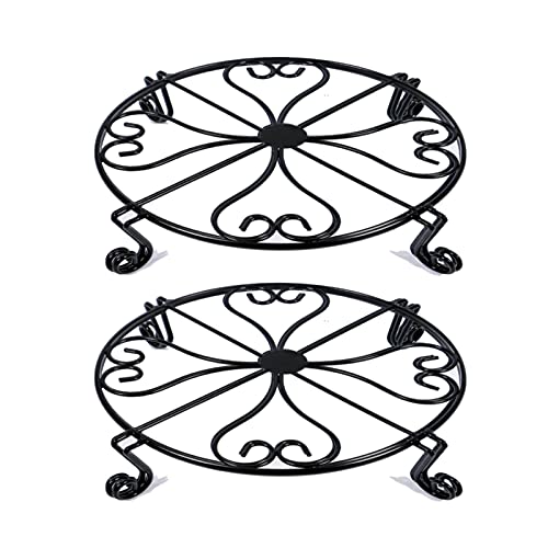 Nsyoomh 2 Pack 10" Rustproof Black Metal Plant Stands Heavy Duty Plants Holder Outdoor Indoor, Round Wrought Iron Sturdy Flower Planter Pot Stand, Corner Gardening Inside Potted Plant Risers - 10inch