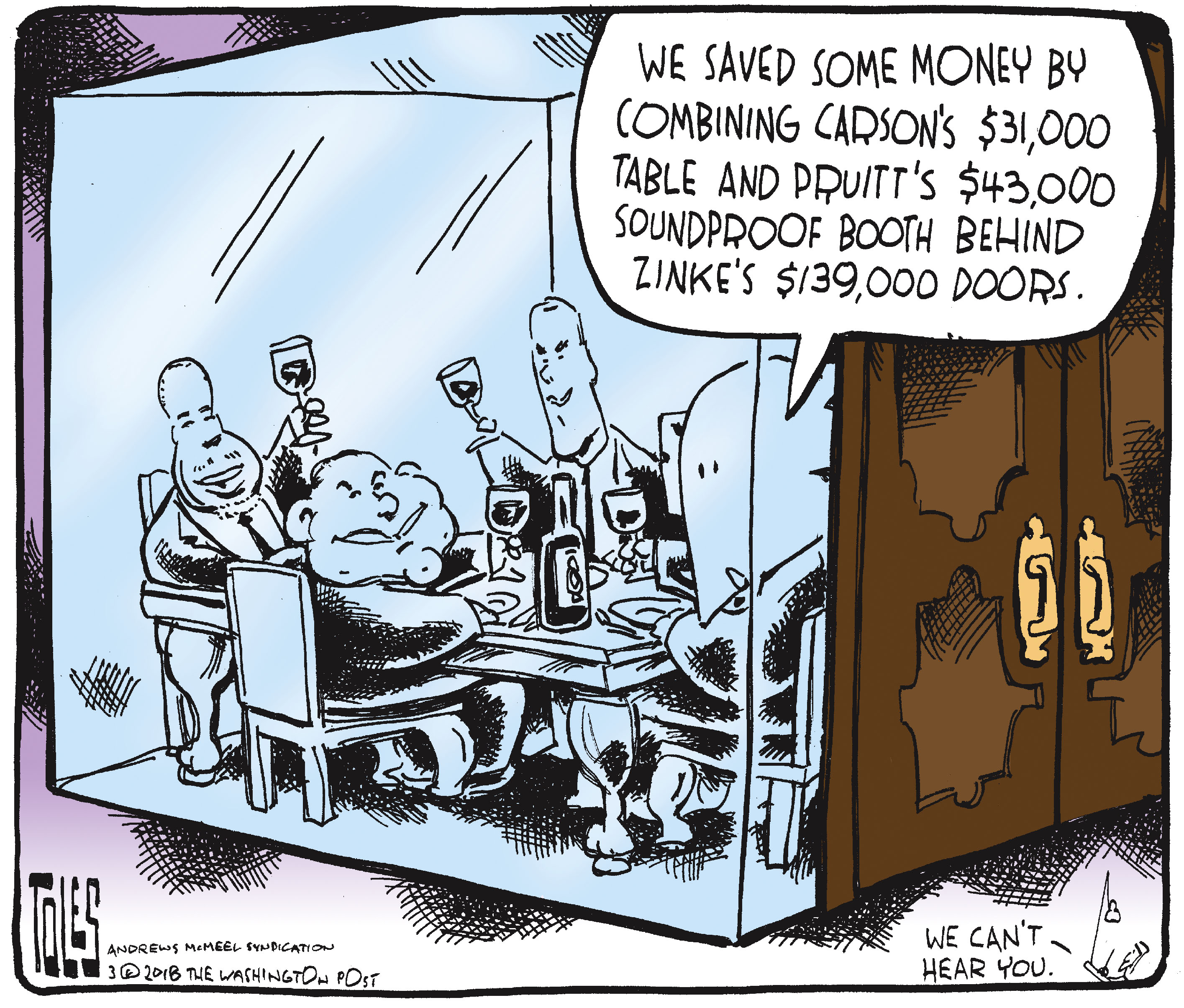 Political cartoon U.S. Ben Carson Scott Pruitt Ryan Zinke spending
