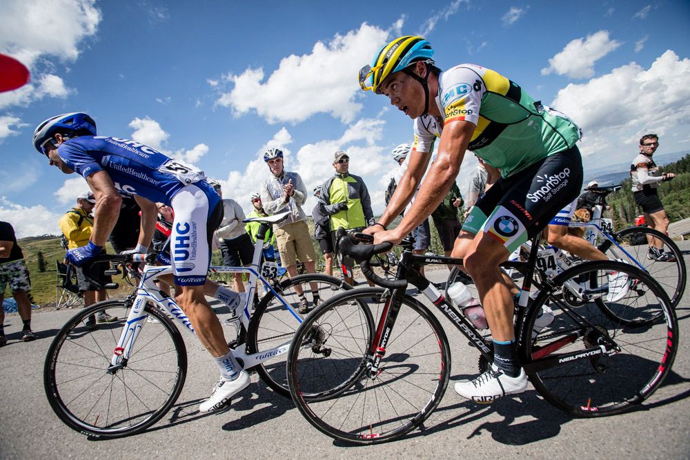 Chris Jones (UnitedHealthcare) and Travis McCabe (SmartStop) makes it over one of todays tough climbs.