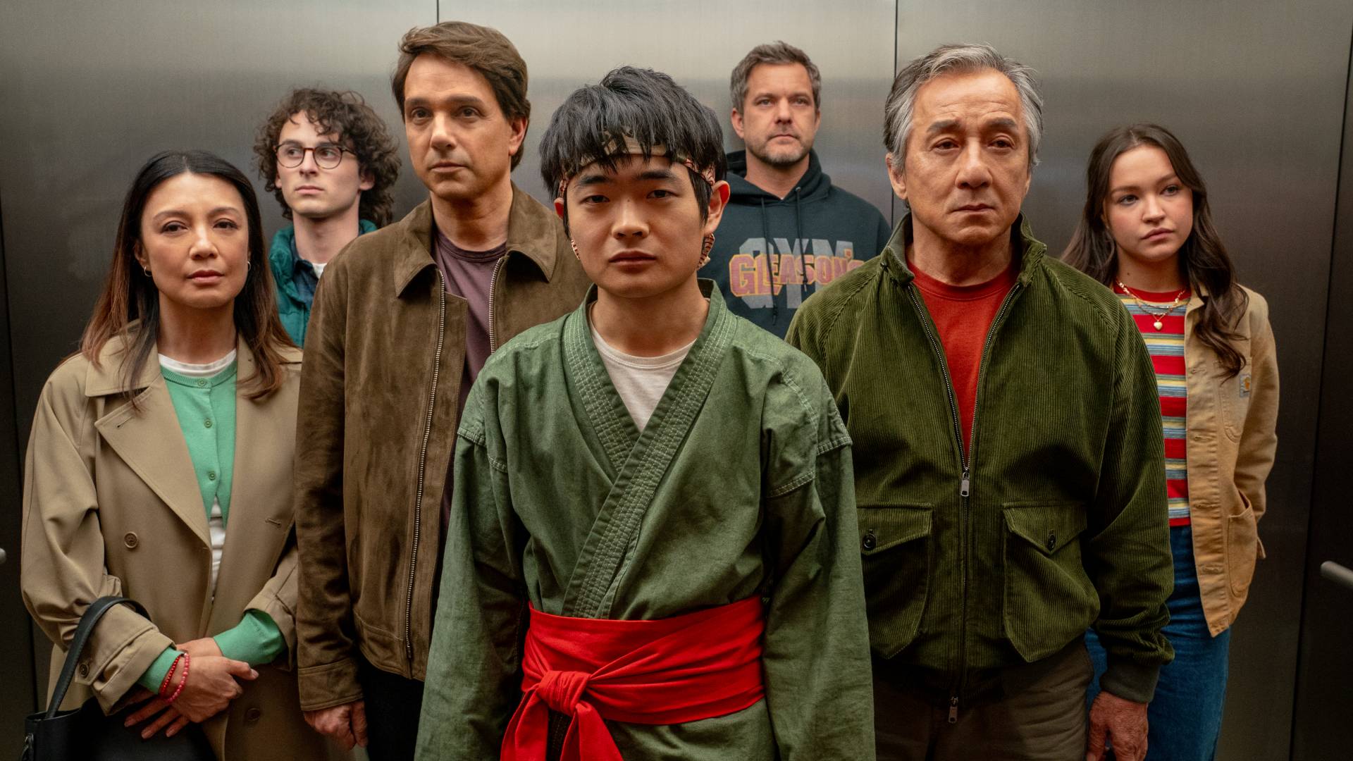 The cast of Karate Kid: Legends standing together