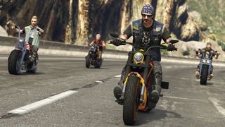 GTA 5 Cheats - Four people ride motorcycles on a highway
