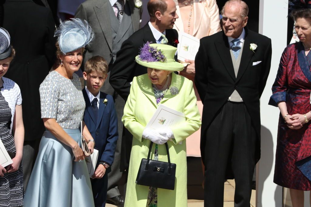 windsor, england may 19 sophie, countess of wessex, james, viscount severn, queen elizabeth ii, prince edward, earl of wessex, prince philip, duke of edinburgh and princess anne, princess royal prince philip, duke of edinburgh after the wedding of prince harry and meghan markle at st georges chapel in windsor castle on may 19, 2018 in windsor, england photo by andrew milligan wpagetty images