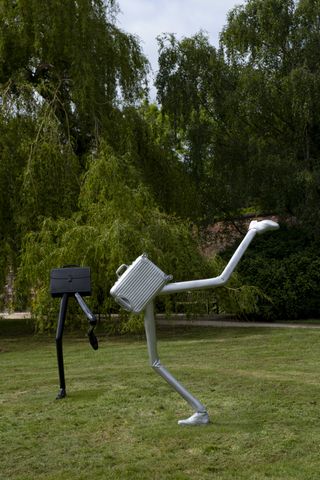 running suitcases with legs, part of Erwin Wurm exhibition at Yorkshire Sculpture Park