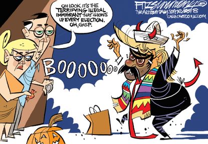 Political cartoon U.S. Trump undocumented election immigration Halloween