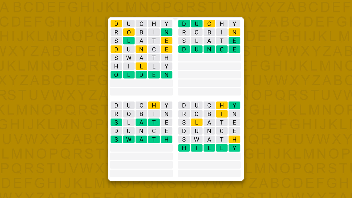 Quordle answers for game 1719 on a yellow background