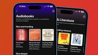 Images of Spotify's in-app audiobook hub 