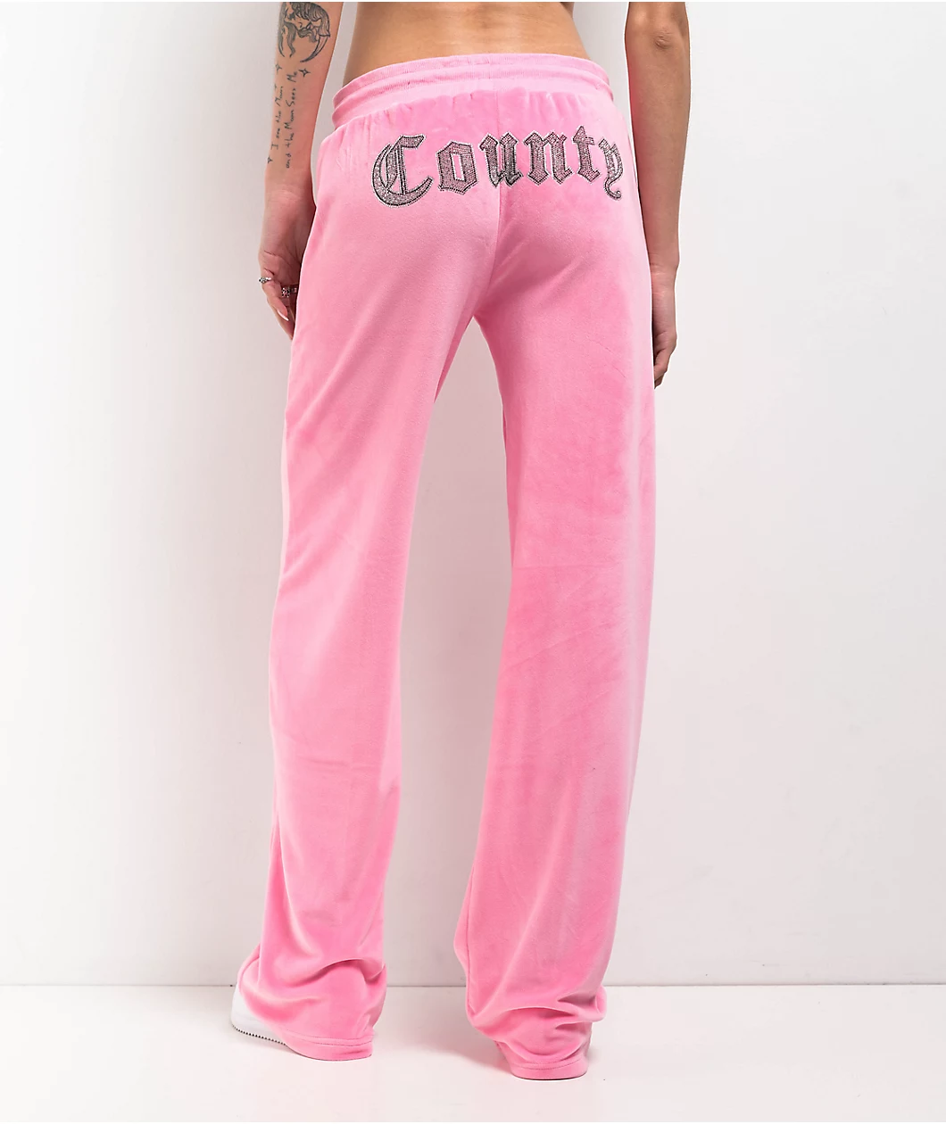 FB County, Rhinestone Pink Velour Track Pants