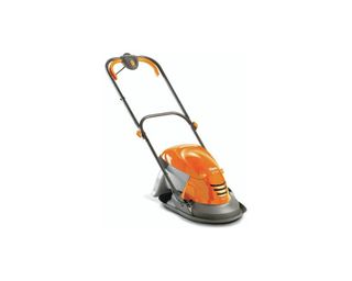 Image of orange Flymo mower with handles