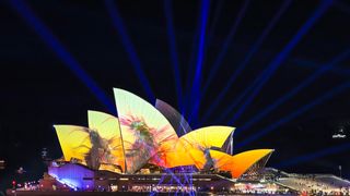 Bright light displays on the sails of the Sydney Opera House