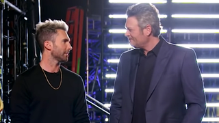 Adam Levine and Blake Shelton look at each other on The Voice.