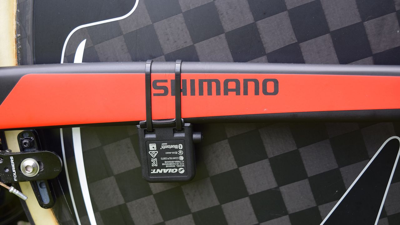 The Giant sensor is cable-tied to the chainstay